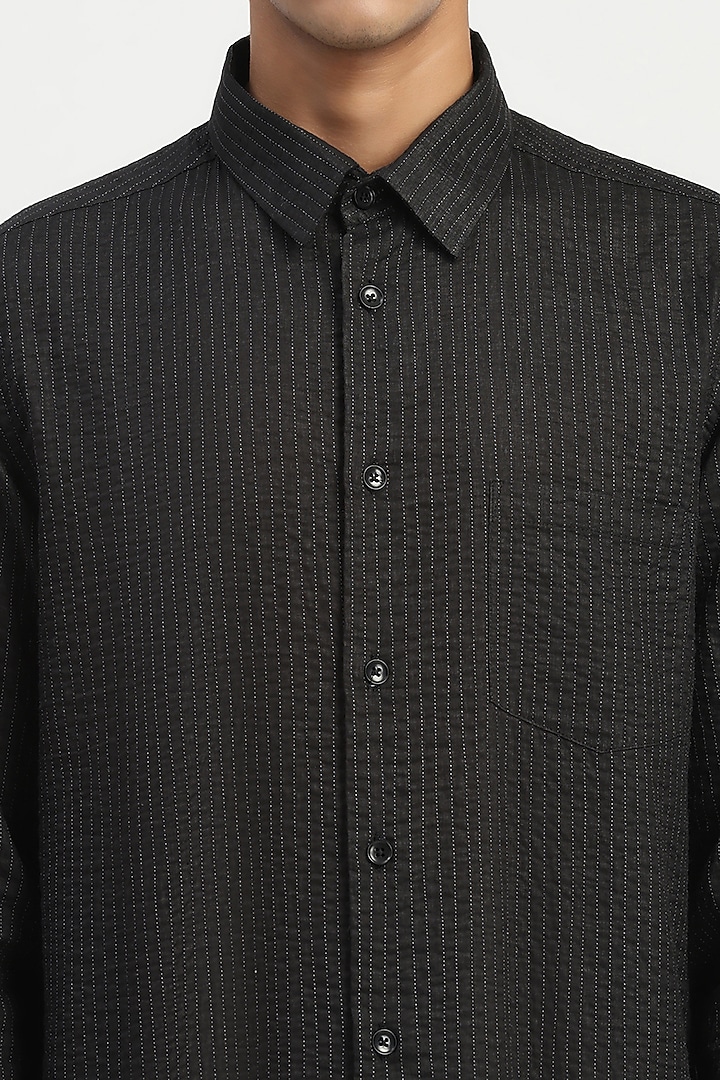 Black Cambric Party Wear Shirt by Abraham & Thakore Men at Pernia's Pop Up Shop
