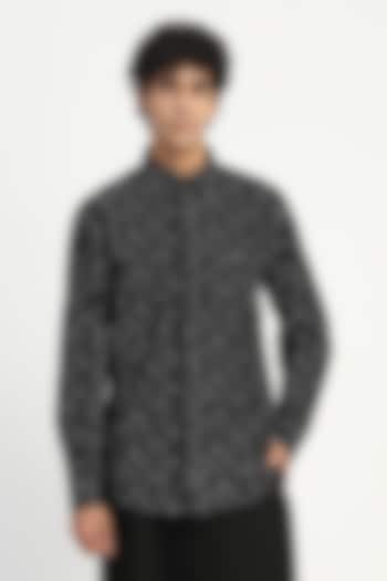 Black Cambric Block Printed Party Wear Shirt by Abraham & Thakore at Pernia's Pop Up Shop