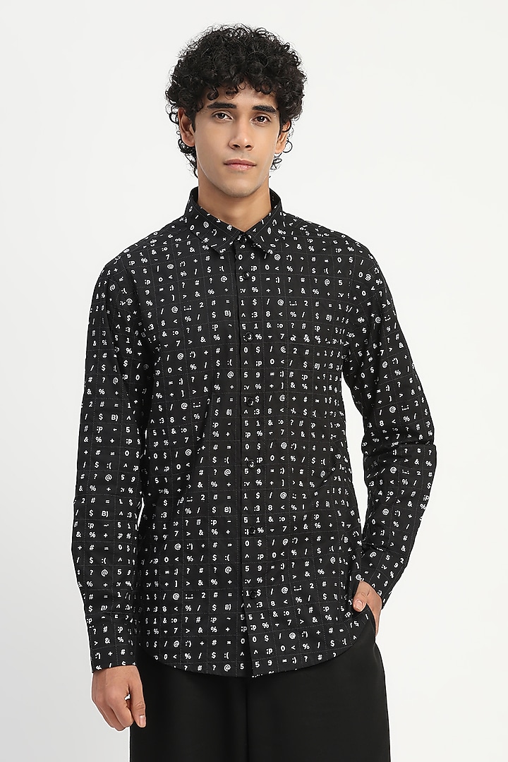 Black Cambric Block Printed Party Wear Shirt by Abraham & Thakore at Pernia's Pop Up Shop