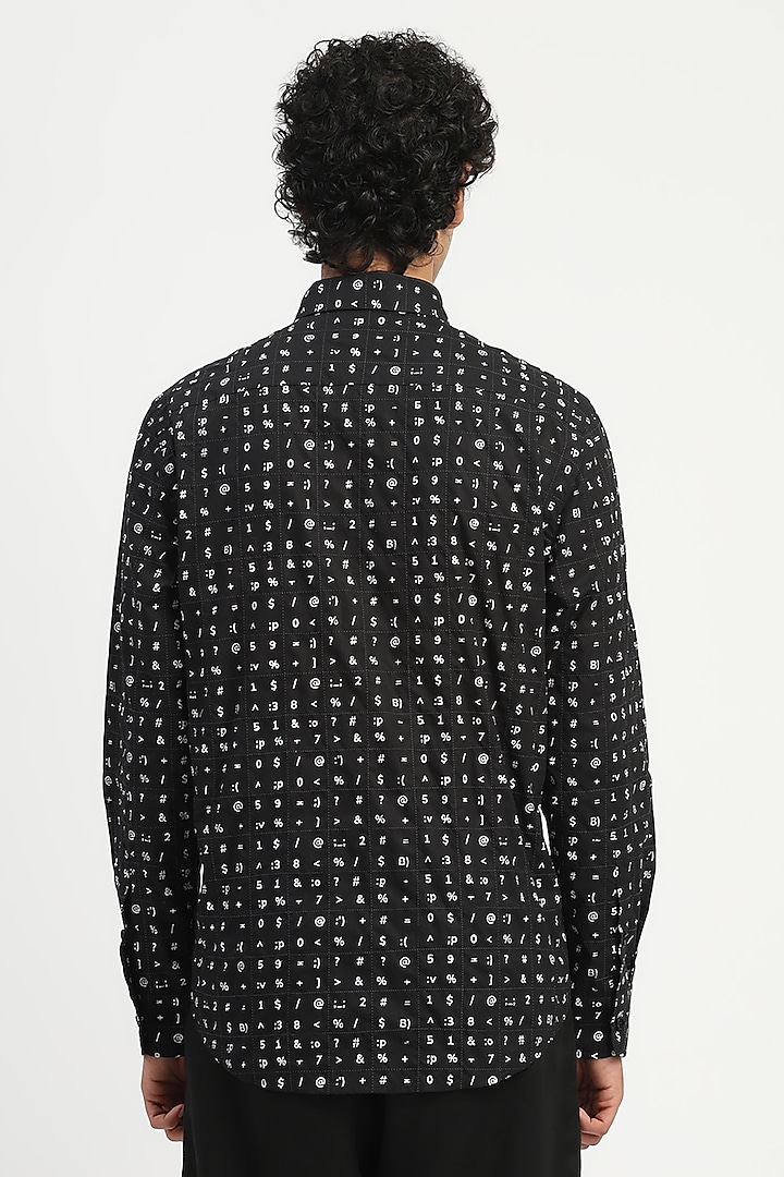 Black Cambric Block Printed Party Wear Shirt by Abraham & Thakore Men at Pernia's Pop Up Shop