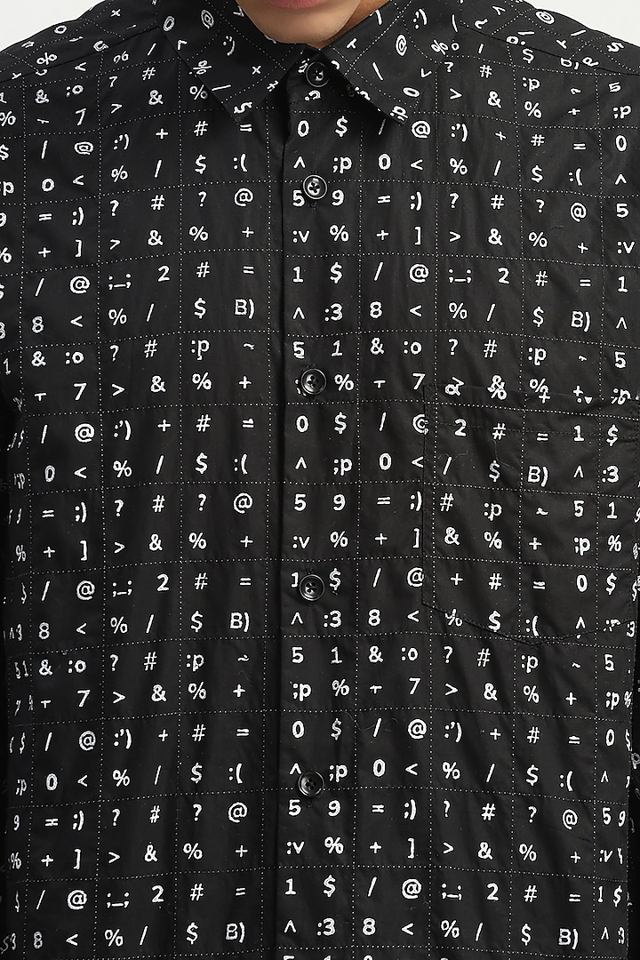 Black Cambric Block Printed Party Wear Shirt by Abraham & Thakore Men at Pernia's Pop Up Shop
