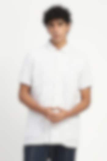 Ivory Cambric Block Printed Party Wear Shirt by Abraham & Thakore at Pernia's Pop Up Shop