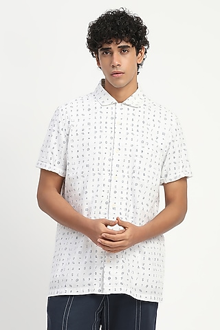Ivory Cambric Block Printed Shirt by Abraham & Thakore Men
