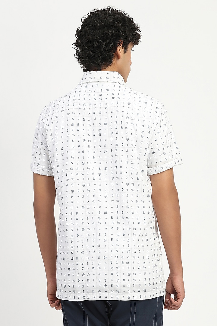 Ivory Cambric Block Printed Party Wear Shirt by Abraham & Thakore Men at Pernia's Pop Up Shop