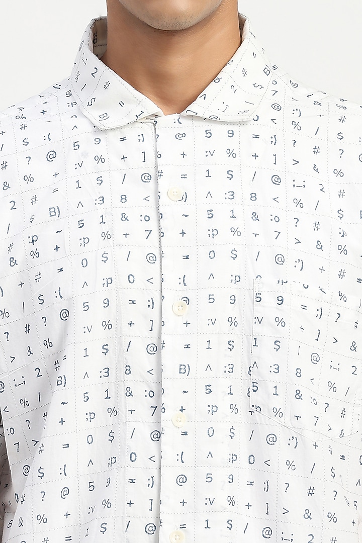 Ivory Cambric Block Printed Party Wear Shirt by Abraham & Thakore Men at Pernia's Pop Up Shop