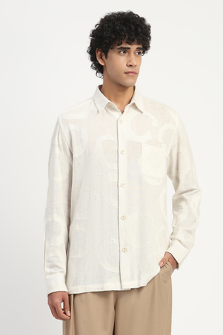Ivory Handspun Cotton Party Wear Shirt by Abraham & Thakore at Pernia's Pop Up Shop