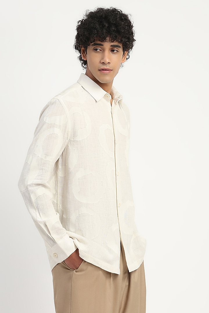 Ivory Handspun Cotton Party Wear Shirt by Abraham & Thakore Men at Pernia's Pop Up Shop