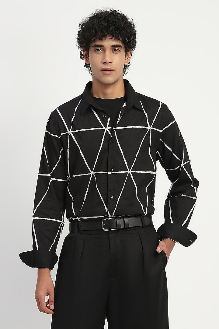 Black Cambric Party Wear Shirt by Abraham & Thakore at Pernia's Pop Up Shop
