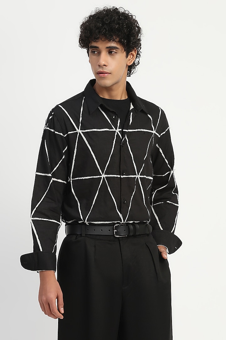 Black Cambric Party Wear Shirt by Abraham & Thakore Men at Pernia's Pop Up Shop