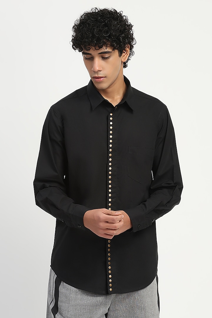 Black Poplin Party Wear Shirt by Abraham & Thakore at Pernia's Pop Up Shop