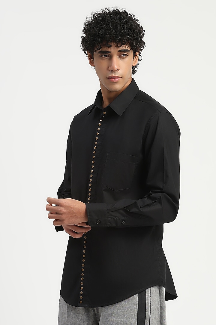 Black Poplin Party Wear Shirt by Abraham & Thakore Men at Pernia's Pop Up Shop