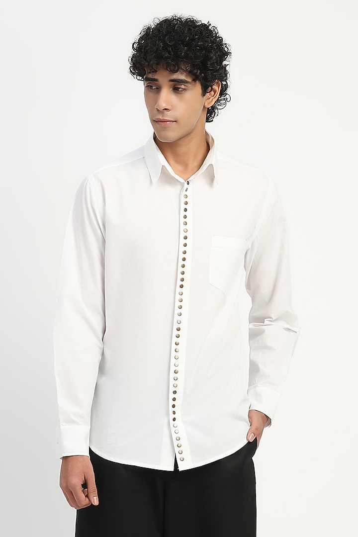 Ivory Poplin Party Wear Shirt by Abraham & Thakore at Pernia's Pop Up Shop