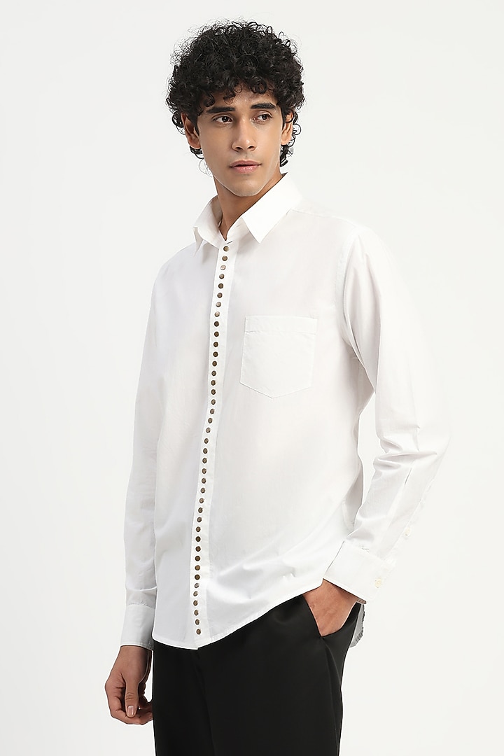 Ivory Poplin Party Wear Shirt by Abraham & Thakore Men at Pernia's Pop Up Shop