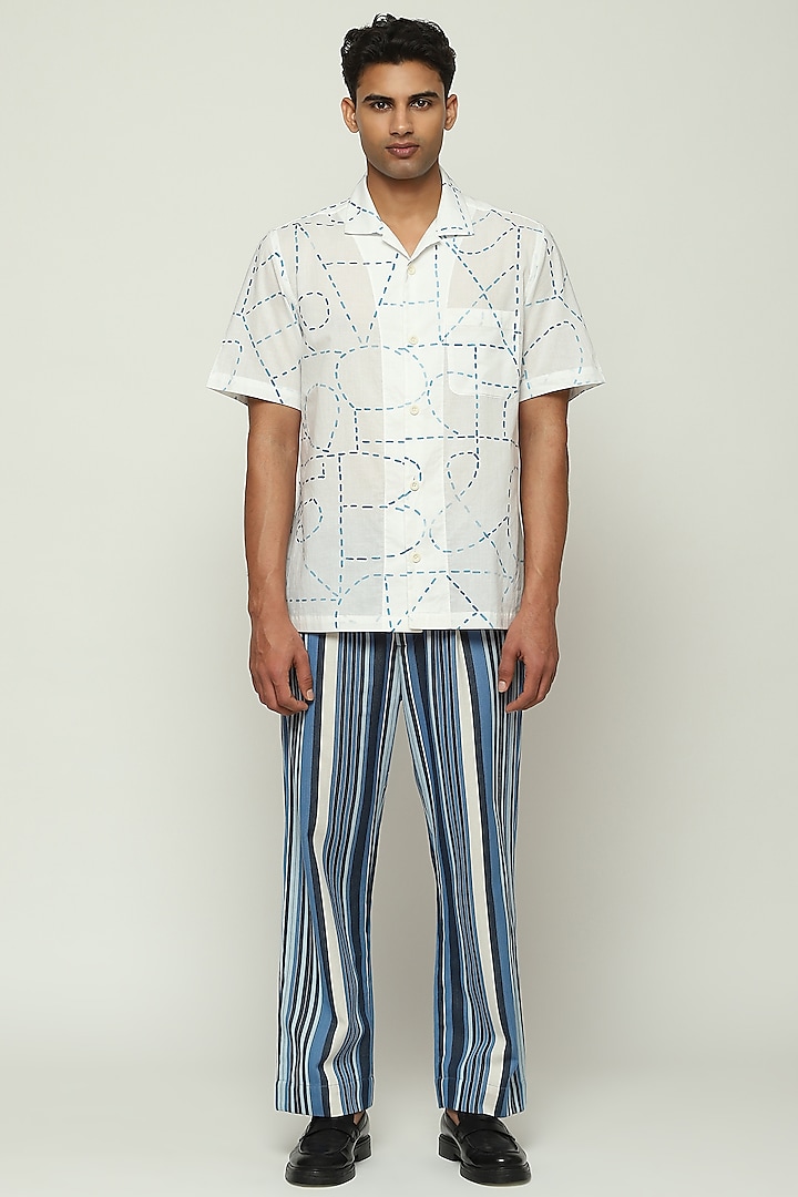 Indigo Blue Twill Striped Trousers by Abraham & Thakore Men at Pernia's Pop Up Shop