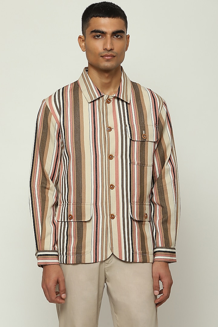 Multi-Colored Twill Striped Jacket by Abraham & Thakore Men at Pernia's Pop Up Shop