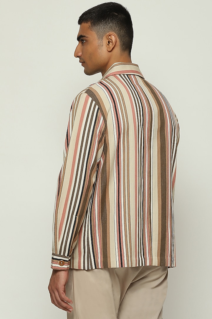 Multi-Colored Twill Striped Jacket by Abraham & Thakore Men at Pernia's Pop Up Shop