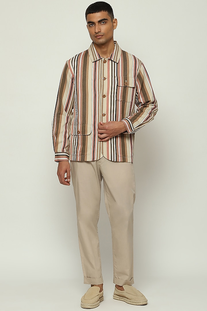 Multi-Colored Twill Striped Jacket by Abraham & Thakore Men at Pernia's Pop Up Shop