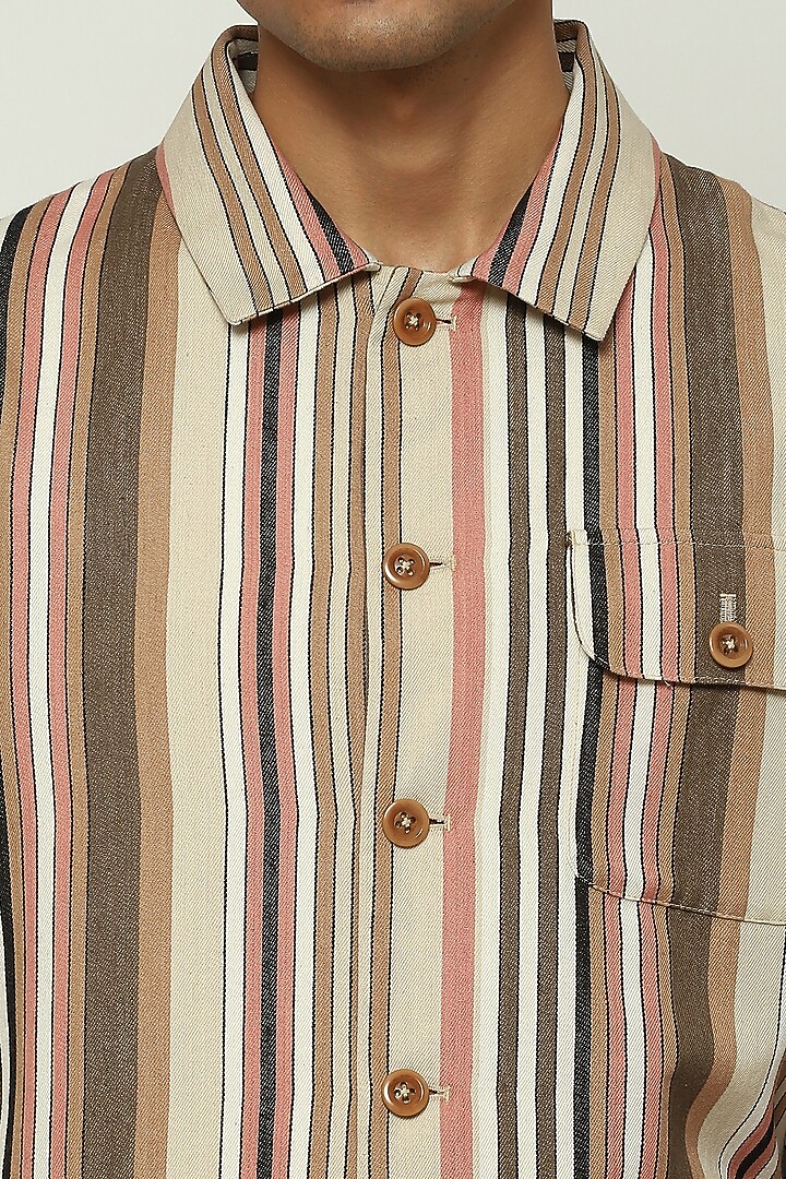 Multi-Colored Twill Striped Jacket by Abraham & Thakore Men at Pernia's Pop Up Shop