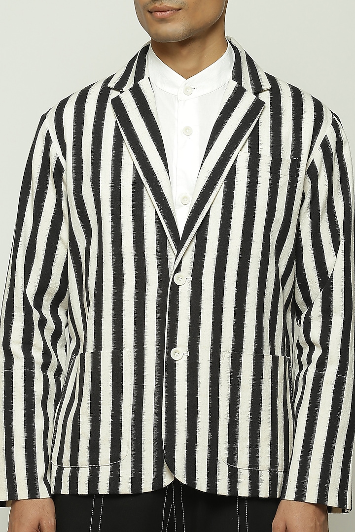 Black & White Cotton Jacket by Abraham & Thakore Men at Pernia's Pop Up Shop