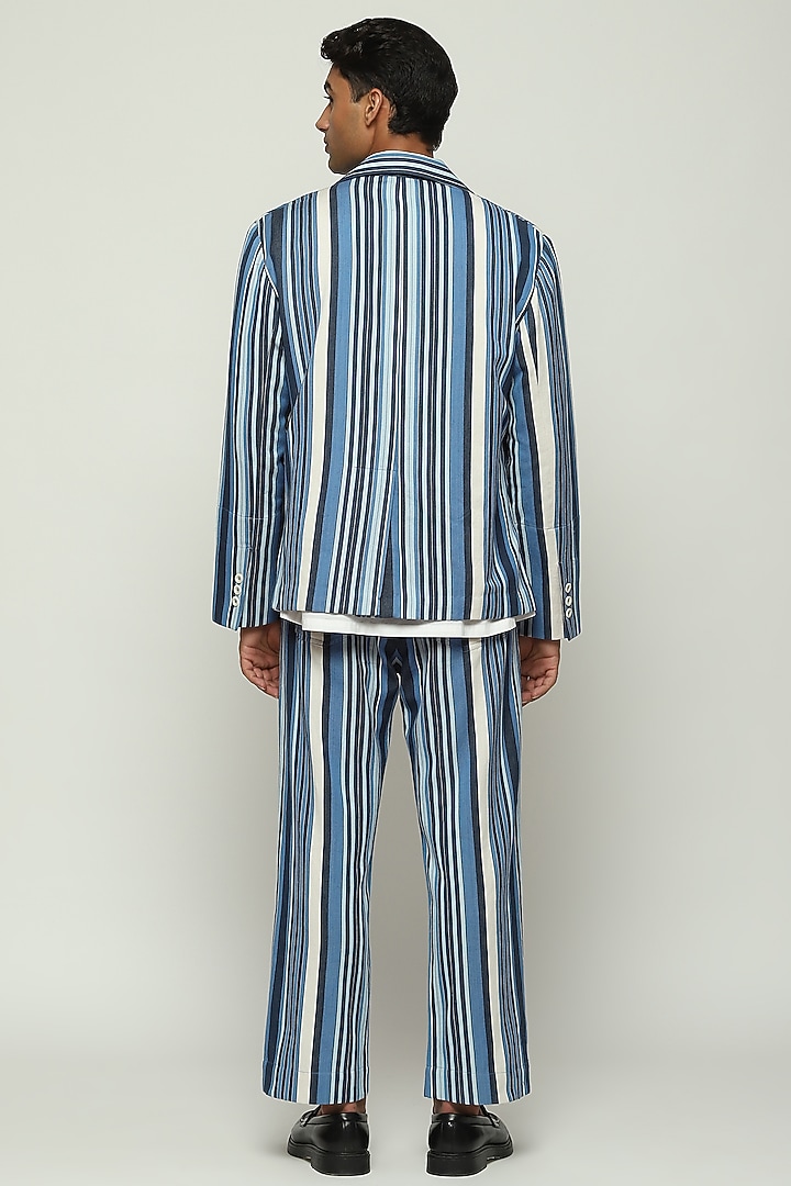 Indigo Blue Twill Striped Jacket by Abraham & Thakore Men at Pernia's Pop Up Shop