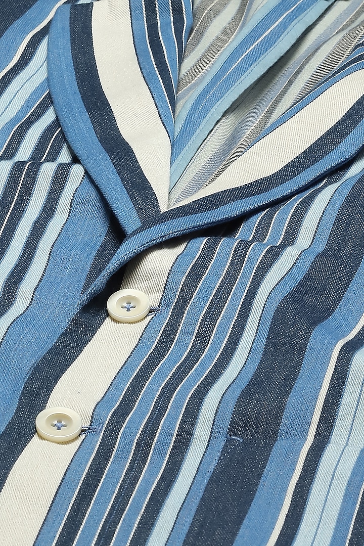Indigo Blue Twill Striped Jacket by Abraham & Thakore Men at Pernia's Pop Up Shop