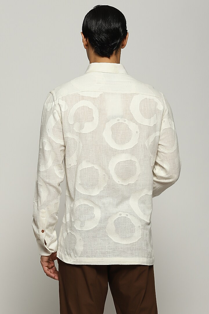 Ivory Cotton Embroidered Party Wear Shirt by Abraham & Thakore Men at Pernia's Pop Up Shop