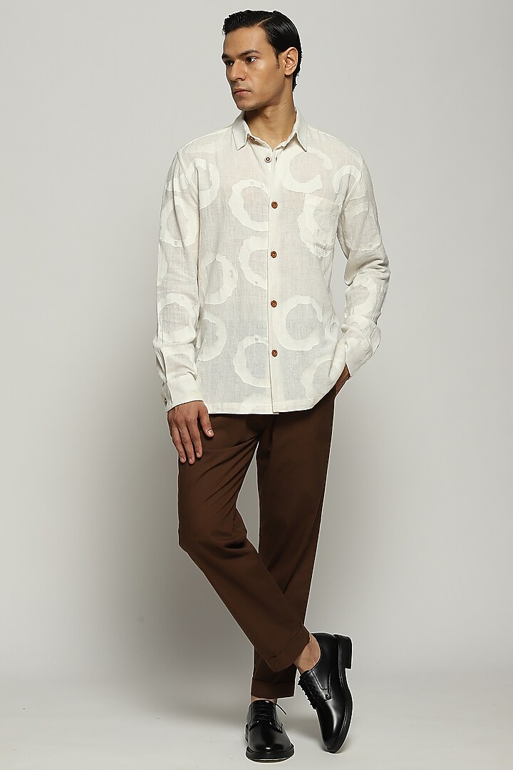 Ivory Cotton Embroidered Party Wear Shirt by Abraham & Thakore Men at Pernia's Pop Up Shop