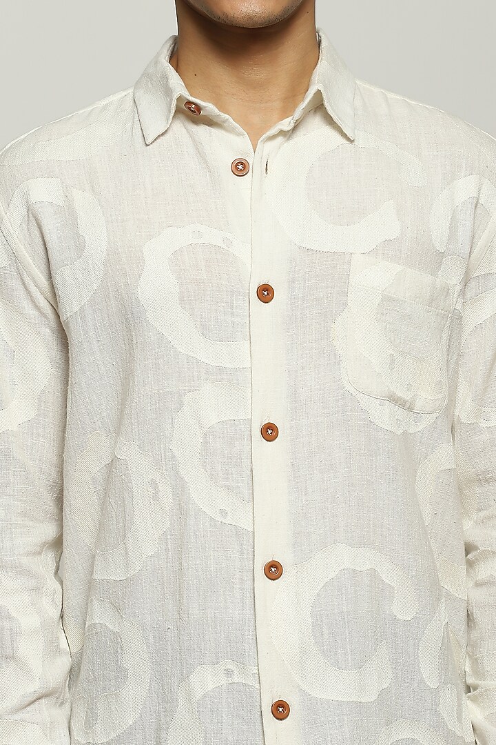 Ivory Cotton Embroidered Party Wear Shirt by Abraham & Thakore Men at Pernia's Pop Up Shop