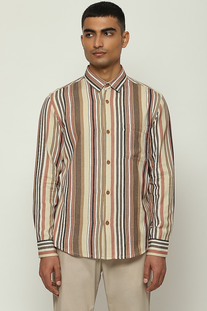Multi-Colored Cotton Striped Shirt by Abraham & Thakore Men