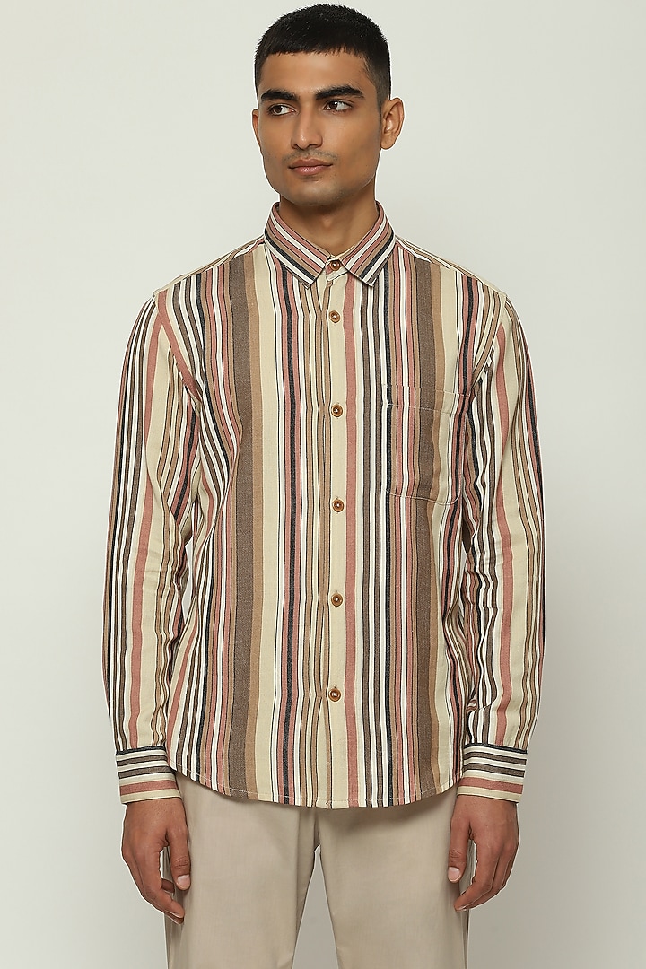 Multi-Colored Cotton Striped Party Wear Shirt by Abraham & Thakore Men at Pernia's Pop Up Shop