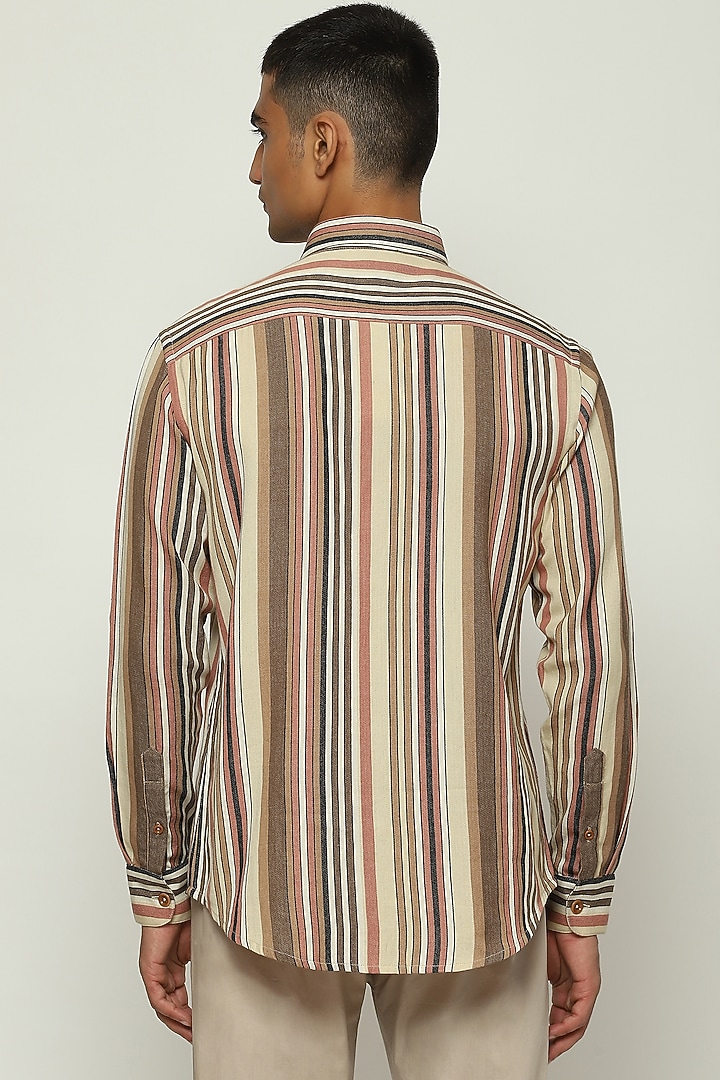 Multi-Colored Cotton Striped Party Wear Shirt by Abraham & Thakore Men at Pernia's Pop Up Shop