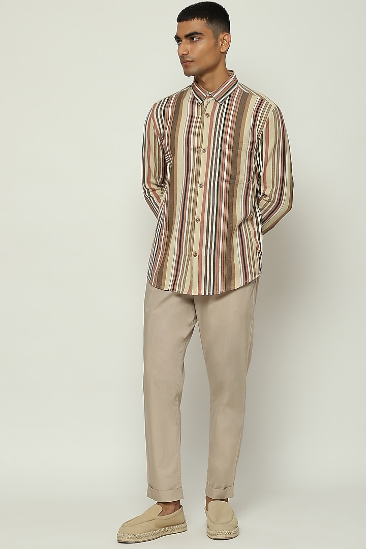 Multi-Colored Cotton Striped Party Wear Shirt by Abraham & Thakore Men at Pernia's Pop Up Shop