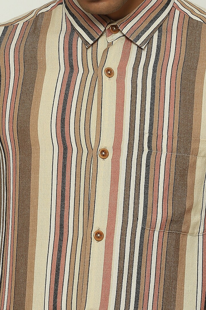 Multi-Colored Cotton Striped Party Wear Shirt by Abraham & Thakore Men at Pernia's Pop Up Shop
