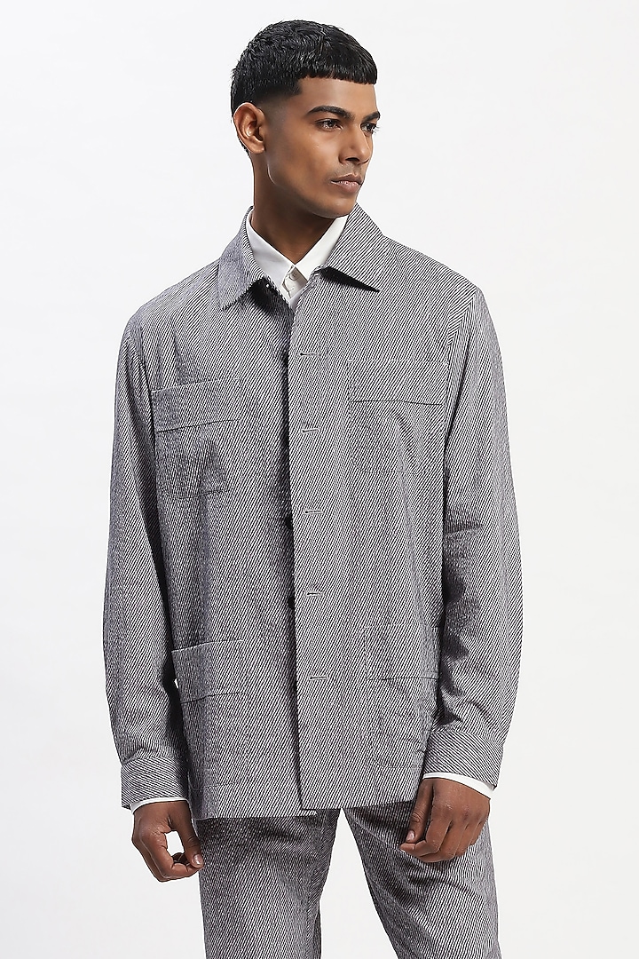 Multi-Colored Cotton Seersucker Fabric Digital Printed Party Wear Shirt by Abraham & Thakore Men at Pernia's Pop Up Shop