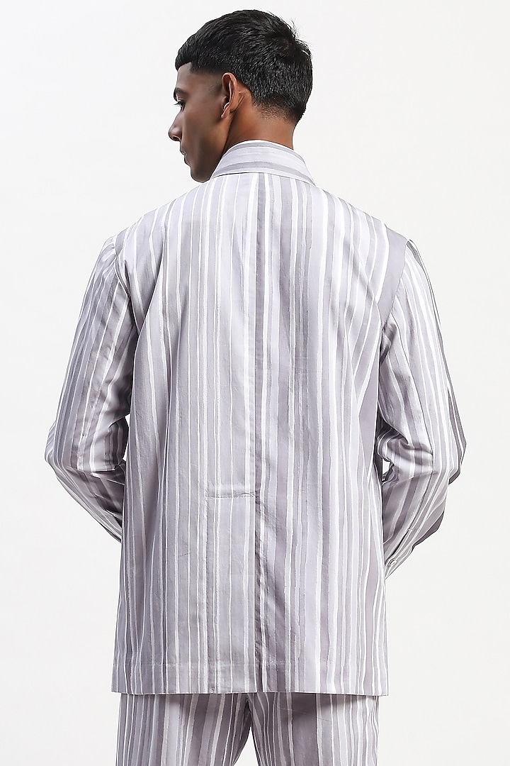 Grey Cotton Poplin Digital Printed Party Wear Shirt by Abraham & Thakore Men at Pernia's Pop Up Shop
