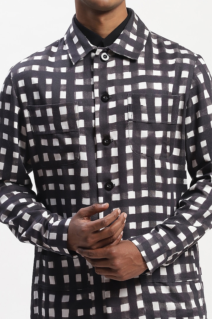 Black Cotton Blend Digital Printed Party Wear Shirt by Abraham & Thakore Men at Pernia's Pop Up Shop