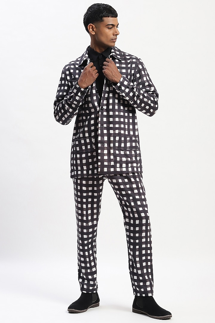 Black Cotton Blend Digital Printed Party Wear Shirt by Abraham & Thakore Men at Pernia's Pop Up Shop