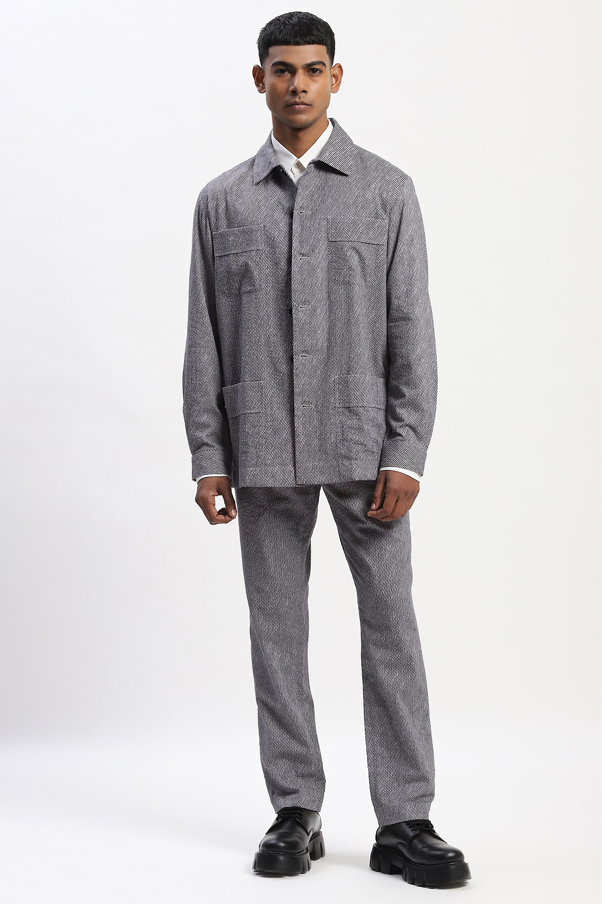 Multi-Colored Cotton Seersucker Fabric Digital Printed Trousers by Abraham & Thakore Men