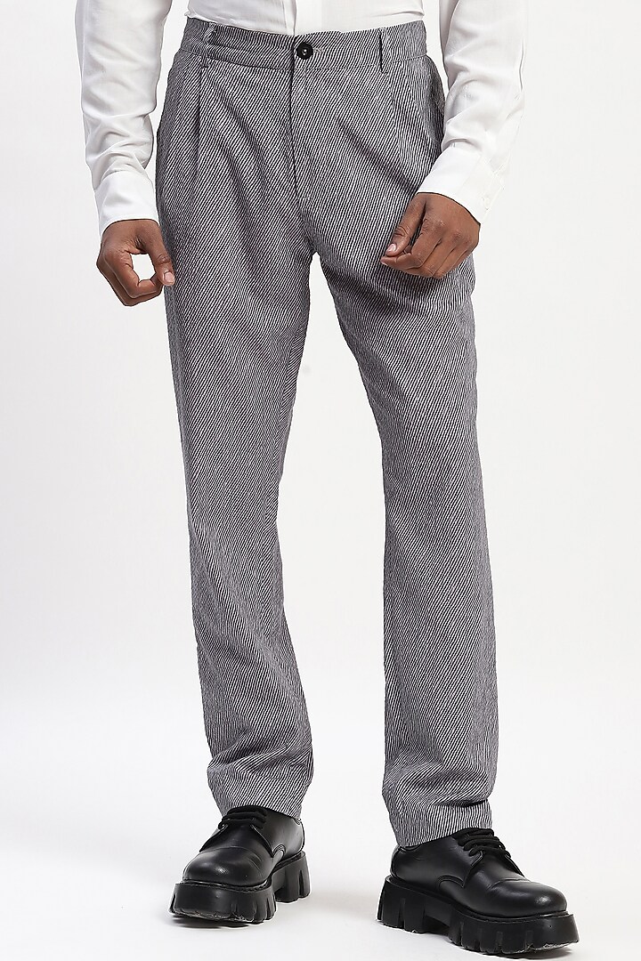 Multi-Colored Cotton Seersucker Fabric Digital Printed Trousers by Abraham & Thakore Men at Pernia's Pop Up Shop