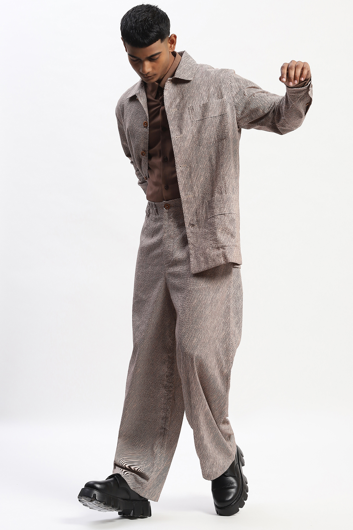 Multi-Colored Cotton Seersucker Fabric Digital Printed Trousers by Abraham & Thakore Men