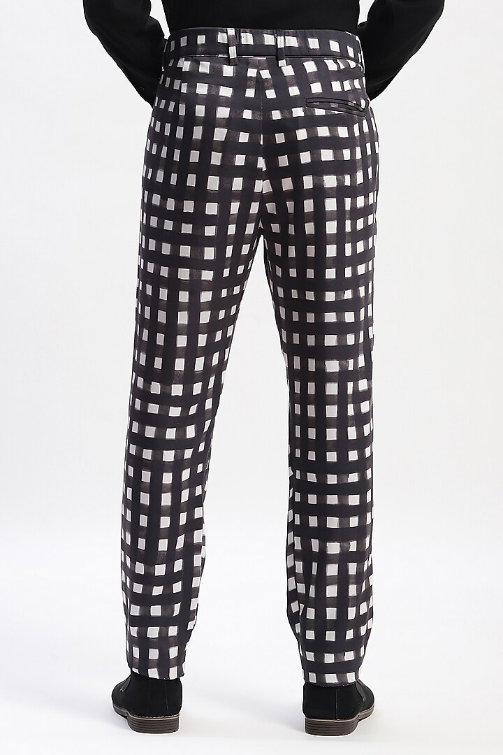 Black Cotton Blend Digital Printed Trousers by Abraham & Thakore Men at Pernia's Pop Up Shop