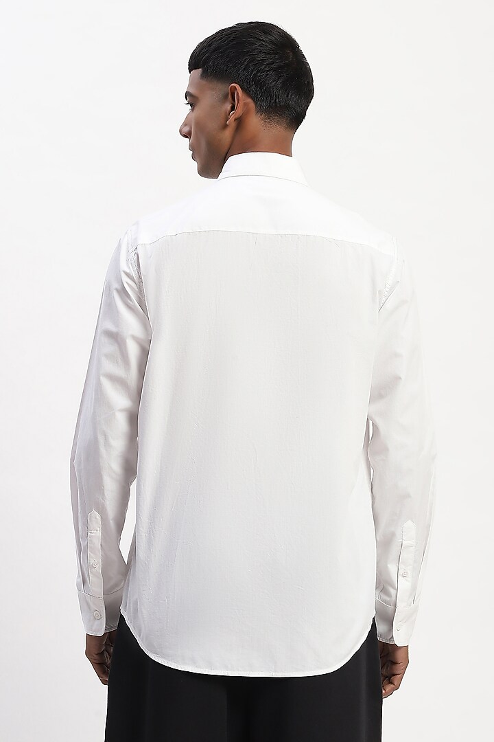 White Cotton Poplin Silk Yarn Party Wear Shirt by Abraham & Thakore Men at Pernia's Pop Up Shop