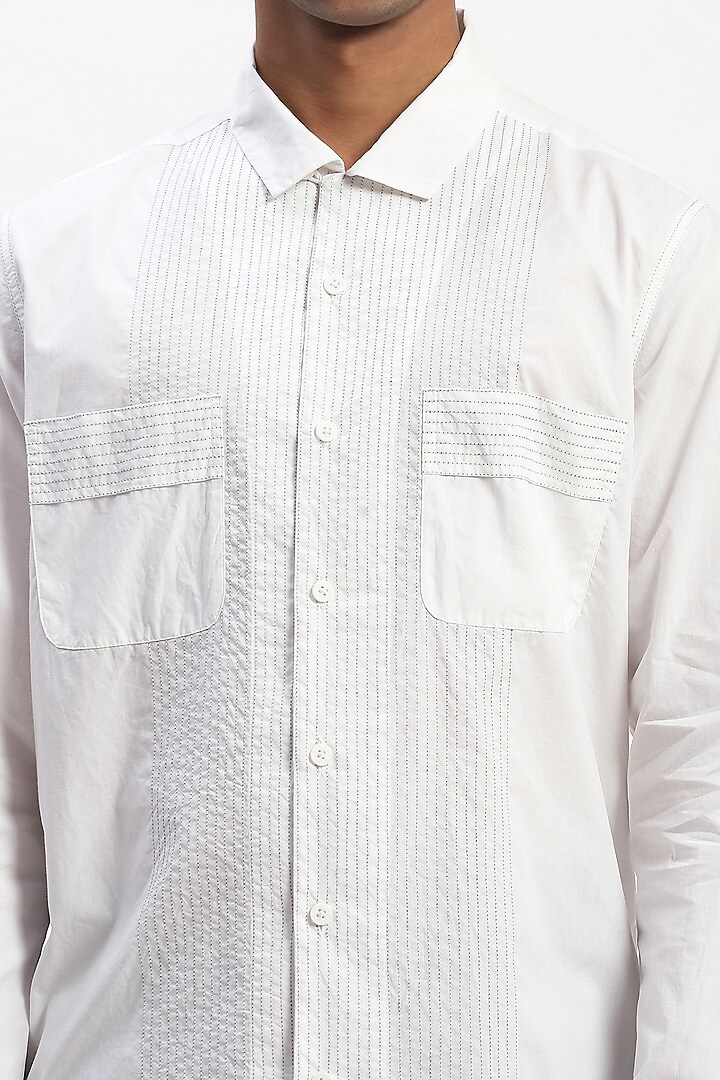 White Cotton Poplin Silk Yarn Party Wear Shirt by Abraham & Thakore Men at Pernia's Pop Up Shop