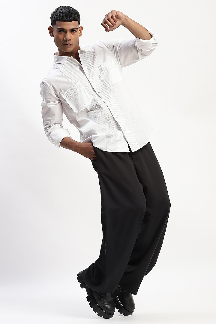 White Cotton Poplin Silk Yarn Party Wear Shirt by Abraham & Thakore Men at Pernia's Pop Up Shop
