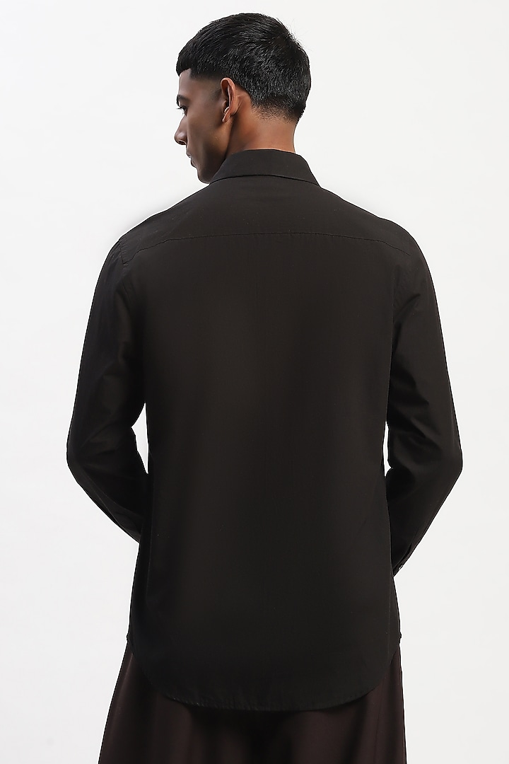 Black Cotton Poplin Silk Yarn Party Wear Shirt by Abraham & Thakore Men at Pernia's Pop Up Shop