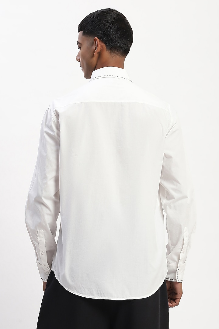 White Cotton Poplin Kantha Stitch Party Wear Shirt by Abraham & Thakore Men at Pernia's Pop Up Shop