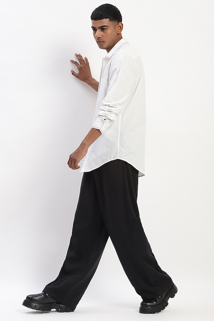White Cotton Poplin Kantha Stitch Party Wear Shirt by Abraham & Thakore Men at Pernia's Pop Up Shop