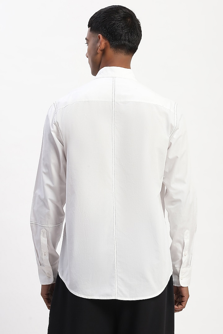 White Cotton Poplin Silk Yarn Patchwork Party Wear Shirt by Abraham & Thakore Men at Pernia's Pop Up Shop