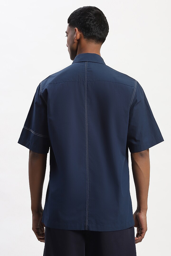 Blue Cotton Poplin Silk Yarn Patchwork Party Wear Shirt by Abraham & Thakore Men at Pernia's Pop Up Shop