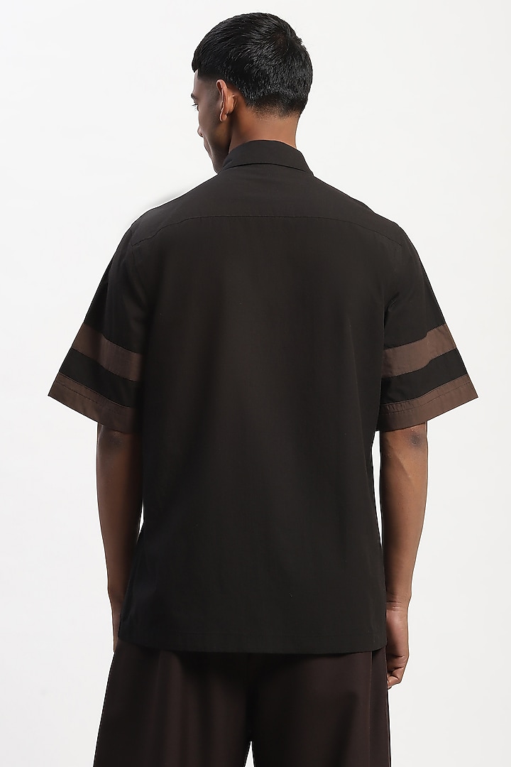Black Cotton Poplin Silk Yarn Patchwork Party Wear Shirt by Abraham & Thakore Men at Pernia's Pop Up Shop